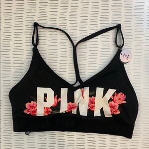 PINK Victoria's Secret Black Gym to Swim Sports Bra with Floral Design